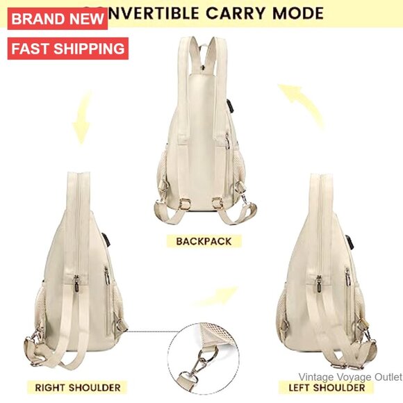 Waterproof Nylon Sling Backpack with USB Port, 11 Pockets, Convertible Strap main image 2